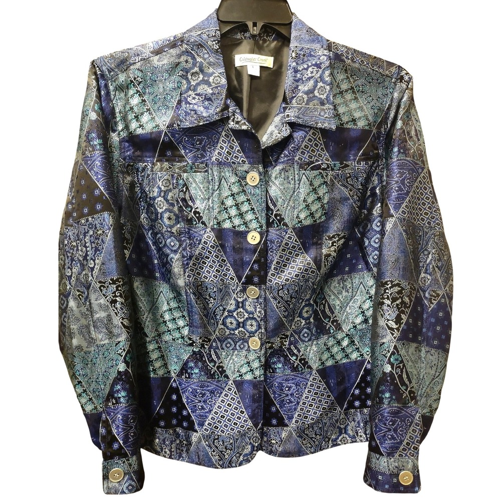 Coldwater‎ Creek Women's Blue Patchwork Button Front Jacket Size L